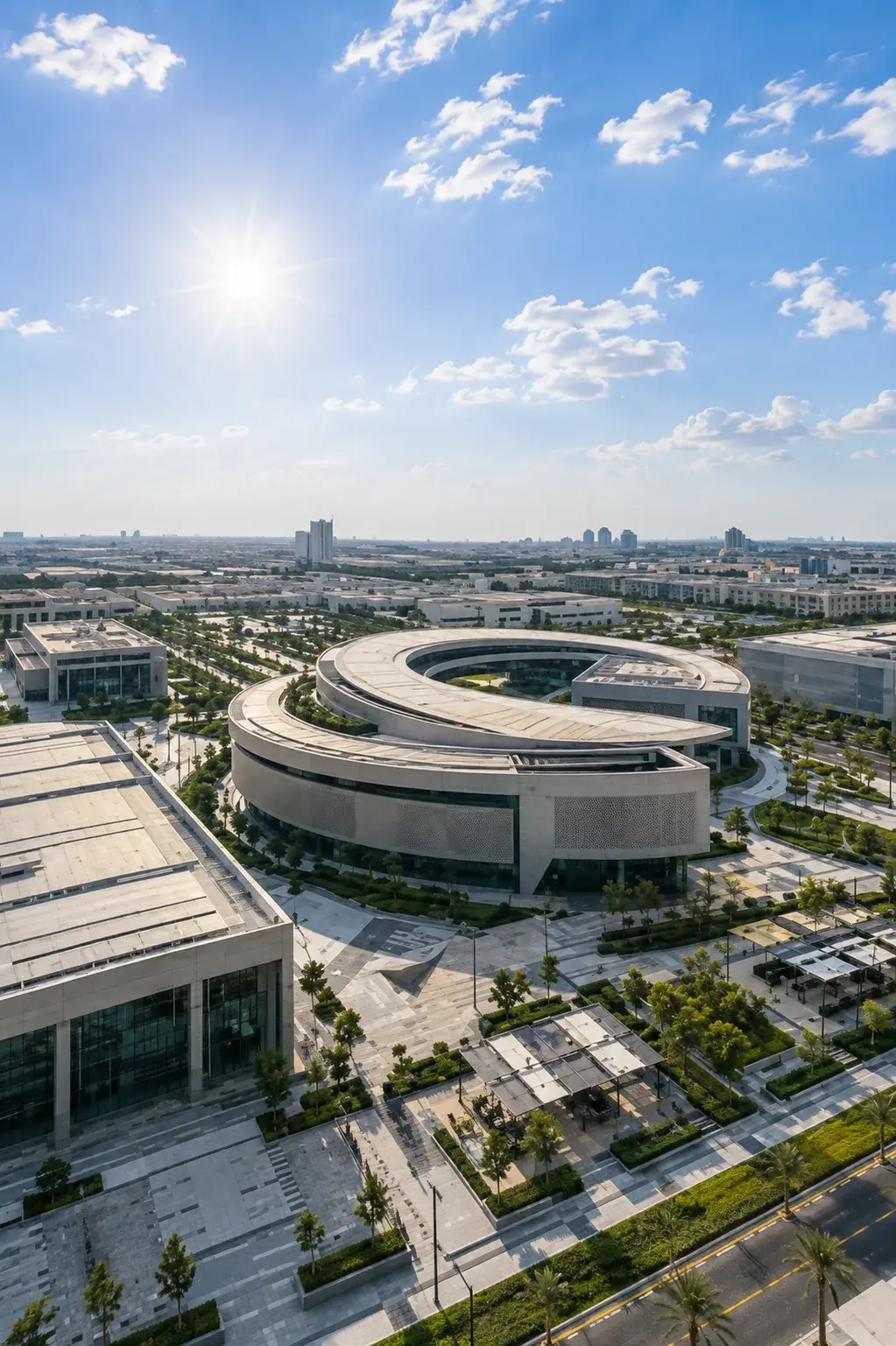 Aerial view of the Dubai business district where IFZA licences are administered