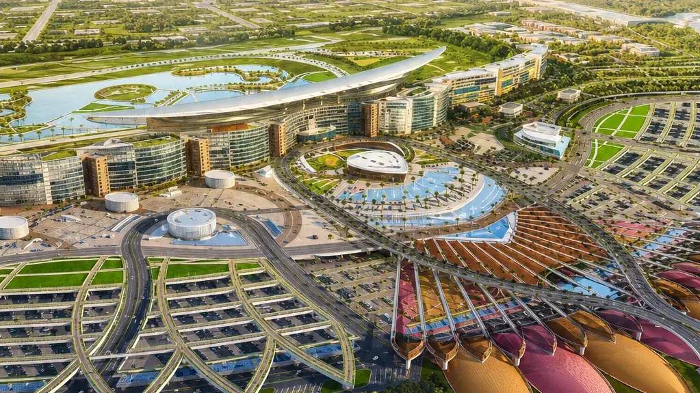 Aerial view of a business district in Dubai